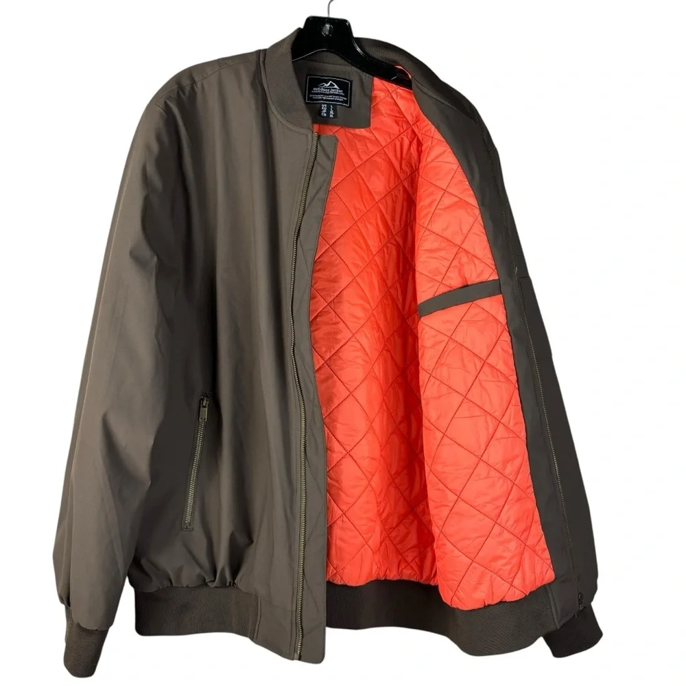 Outdoor Jacket Brand Brown Pilot Bomber Jacket Orange Quilted Lining Size Large